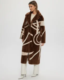Merino Shearling Lamb Coat With Intarsia