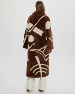 Merino Shearling Lamb Coat With Intarsia