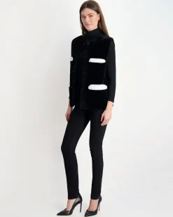 Merino Shearling Lamb Collarless Vest With Embellishment