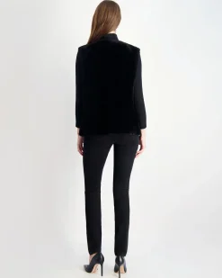 Merino Shearling Lamb Collarless Vest With Embellishment