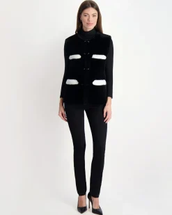 Merino Shearling Lamb Collarless Vest With Embellishment