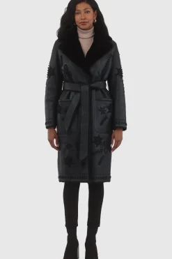 Merino Shearling Lamb Short Coat With Embroidery, Belt