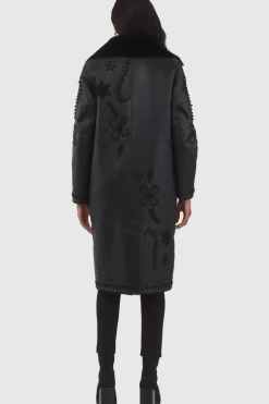 Merino Shearling Lamb Short Coat With Embroidery, Belt