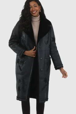 Merino Shearling Lamb Short Coat With Embroidery, Belt