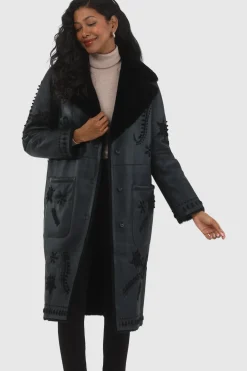 Merino Shearling Lamb Short Coat With Embroidery, Belt