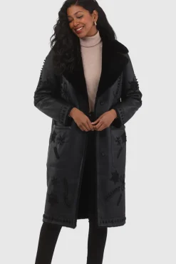 Merino Shearling Lamb Short Coat With Embroidery, Belt