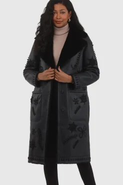 Merino Shearling Lamb Short Coat With Embroidery, Belt