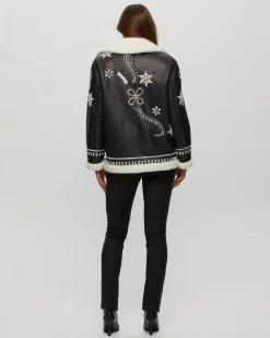 Merino Shearling Lamb Zip Jacket With Wool Embroidery