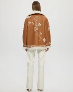 Merino Shearling Lamb Zip Jacket With Wool Embroidery