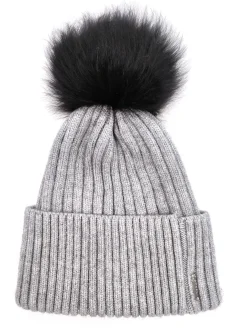 Metallic Wool Blend Knit Hat With Select Lamb Pompom