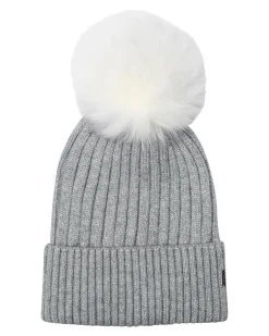 Metallic Wool Blend Knit Hat With Toscana Shearling Lamb Pompom