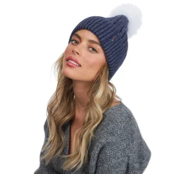 Metallic Wool Blend Knit Hat With Toscana Shearling Lamb Pompom