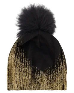 Metallic Wool Blend Knit Hat With Toscana Shearling Lamb Pompom