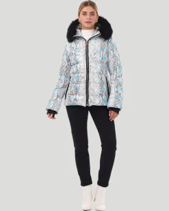 Printed Après-Ski Jacket With Detachable Toscana Shearling Lamb Hood Trim