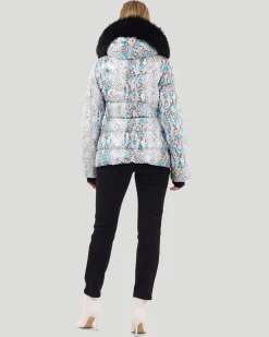 Printed Après-Ski Jacket With Detachable Toscana Shearling Lamb Hood Trim
