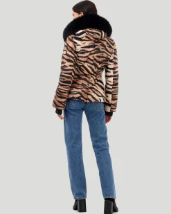 Printed Après-Ski Jacket With Detachable Toscana Shearling Lamb Hood Trim