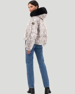 Printed Après-Ski Jacket With Detachable Toscana Shearling Lamb Hood Trim