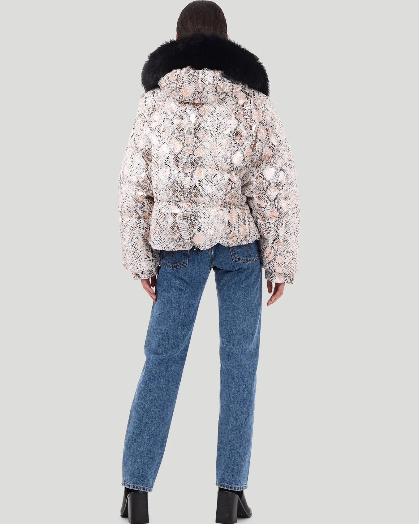 Printed Après-Ski Jacket With Detachable Toscana Shearling Lamb Hood Trim