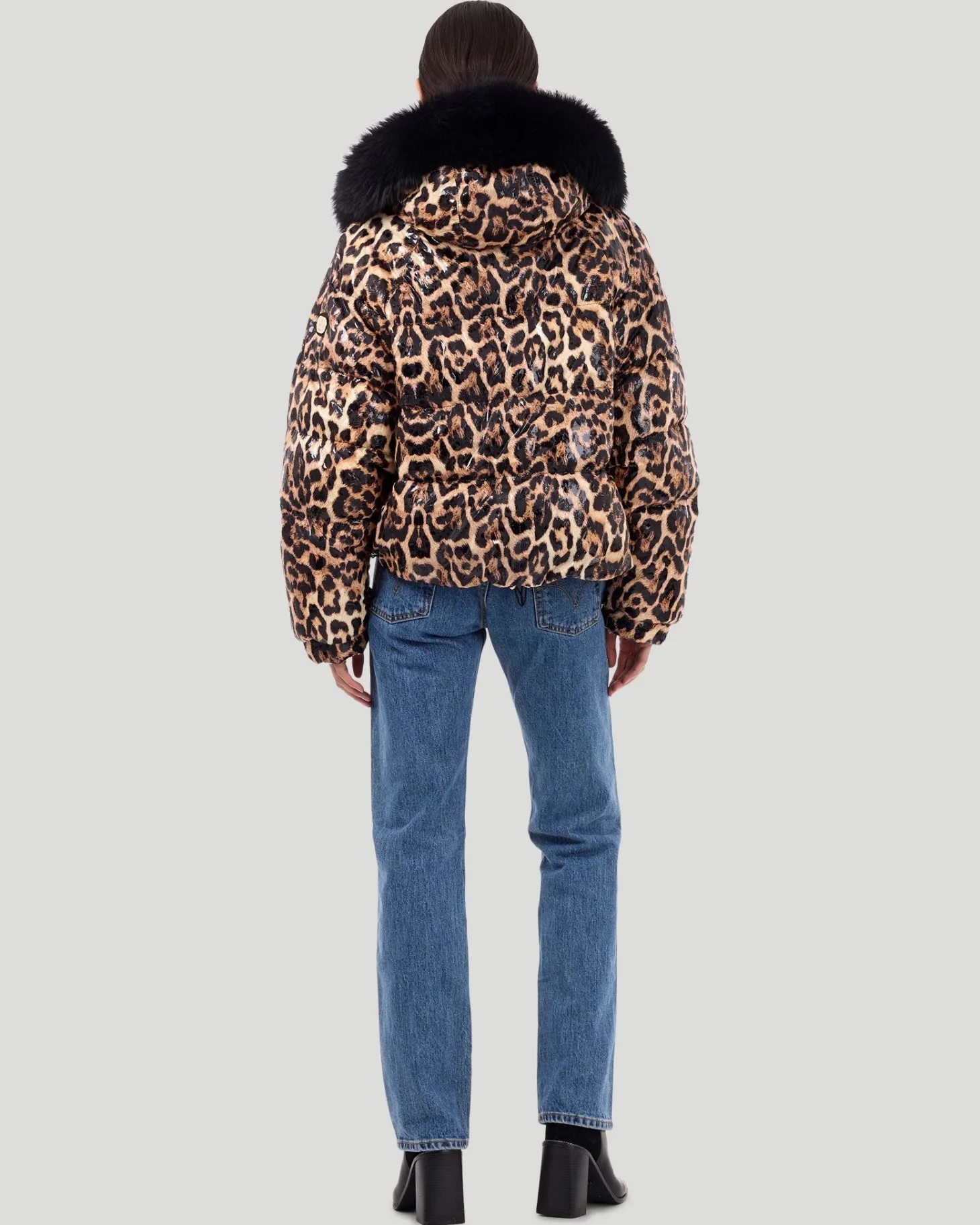 Printed Après-Ski Jacket With Detachable Toscana Shearling Lamb Hood Trim