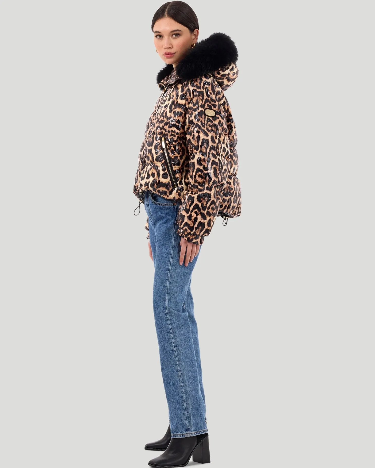 Printed Après-Ski Jacket With Detachable Toscana Shearling Lamb Hood Trim