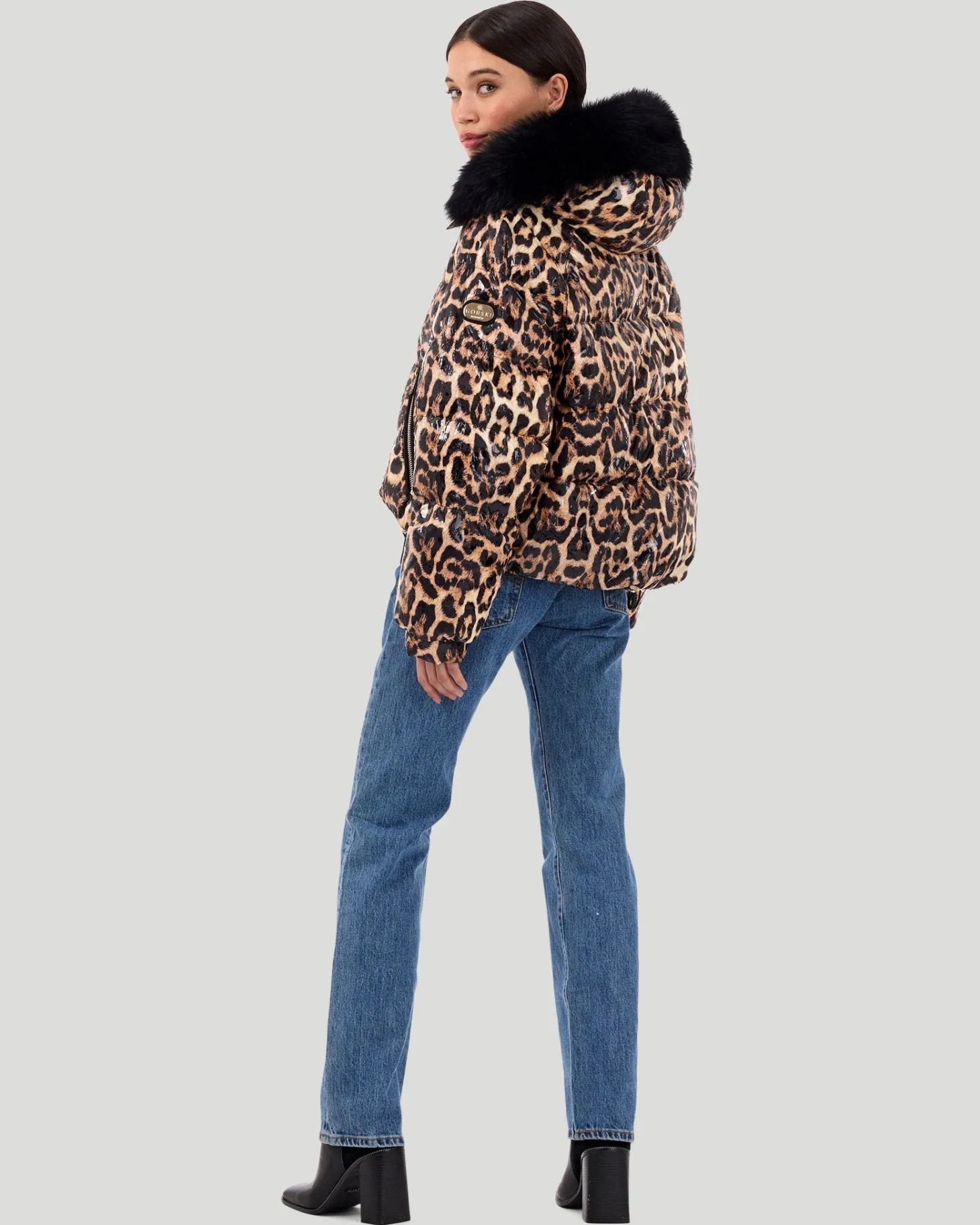 Printed Après-Ski Jacket With Detachable Toscana Shearling Lamb Hood Trim