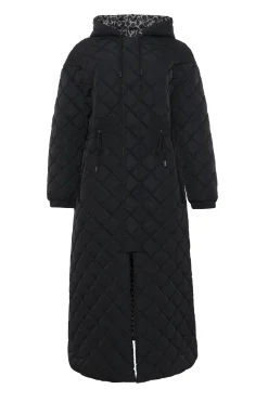 Quilted Fabric Zip Coat With Hood