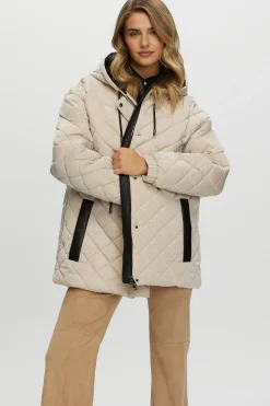Quilted Fabric Zip Jacket With Hood
