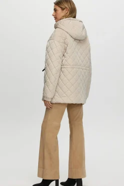 Quilted Fabric Zip Jacket With Hood