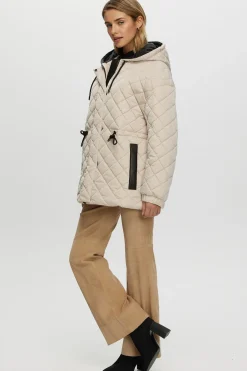 Quilted Fabric Zip Jacket With Hood