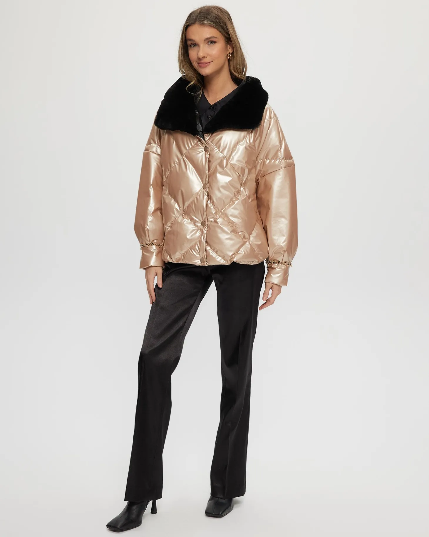 Quilted Jacket With Select Shearling Lamb Collar