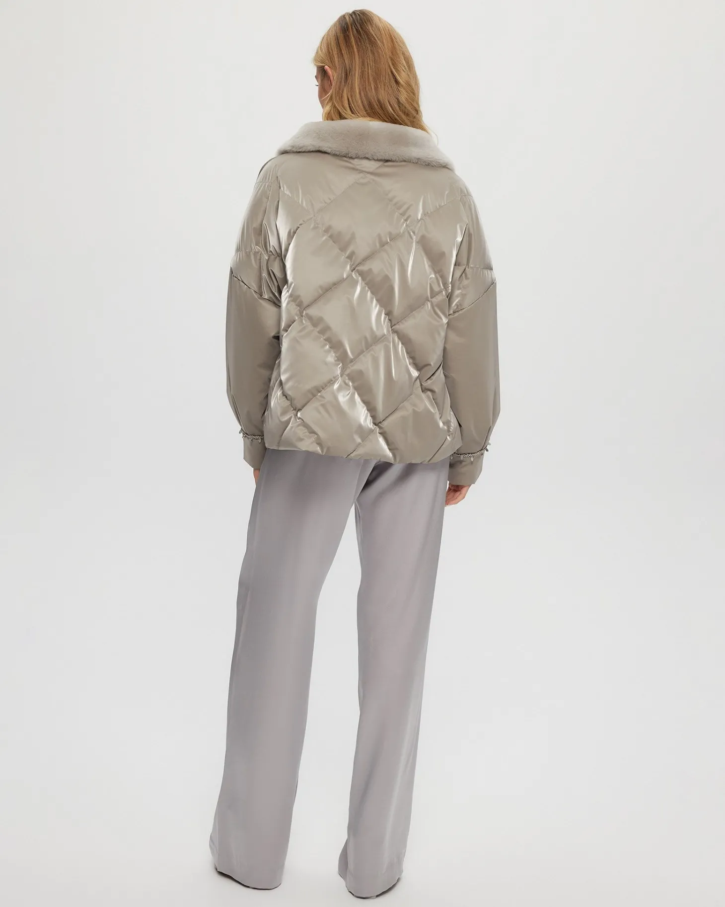 Quilted Jacket With Select Shearling Lamb Collar
