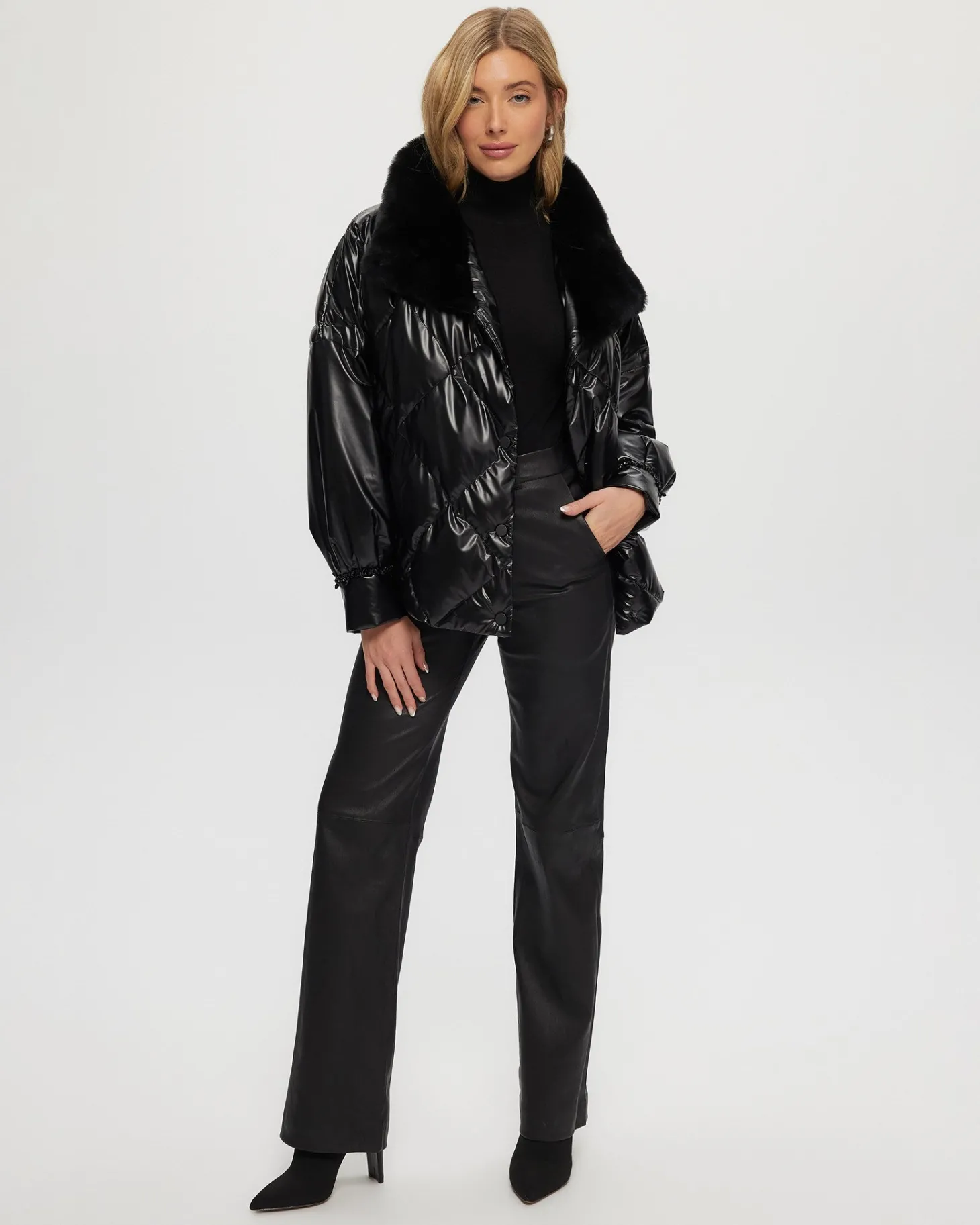 Quilted Jacket With Select Shearling Lamb Collar