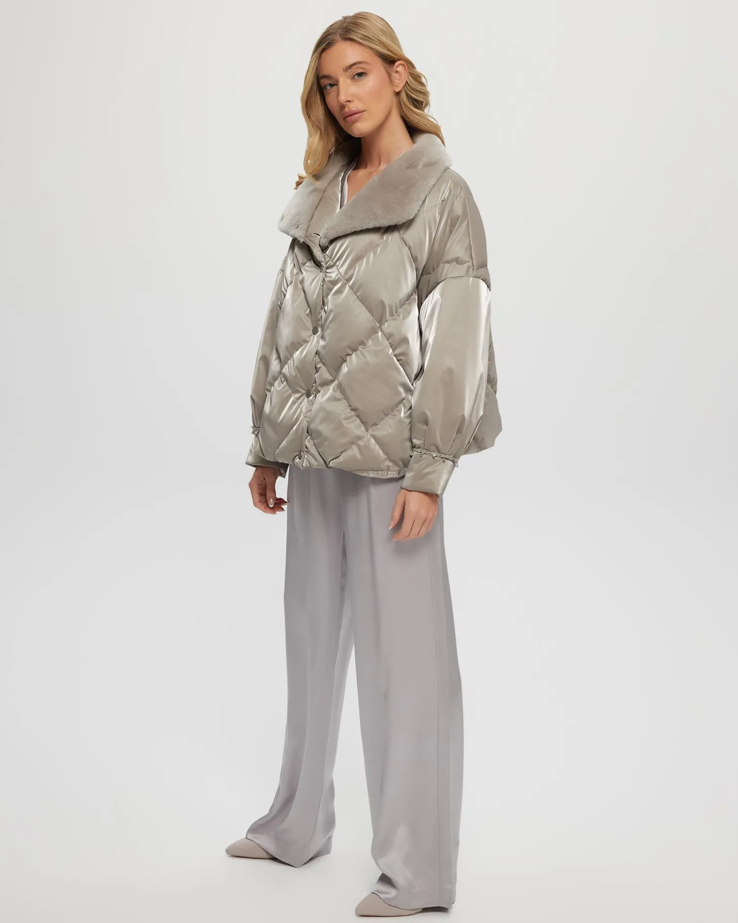 Quilted Jacket With Select Shearling Lamb Collar