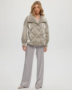 Quilted Jacket With Select Shearling Lamb Collar