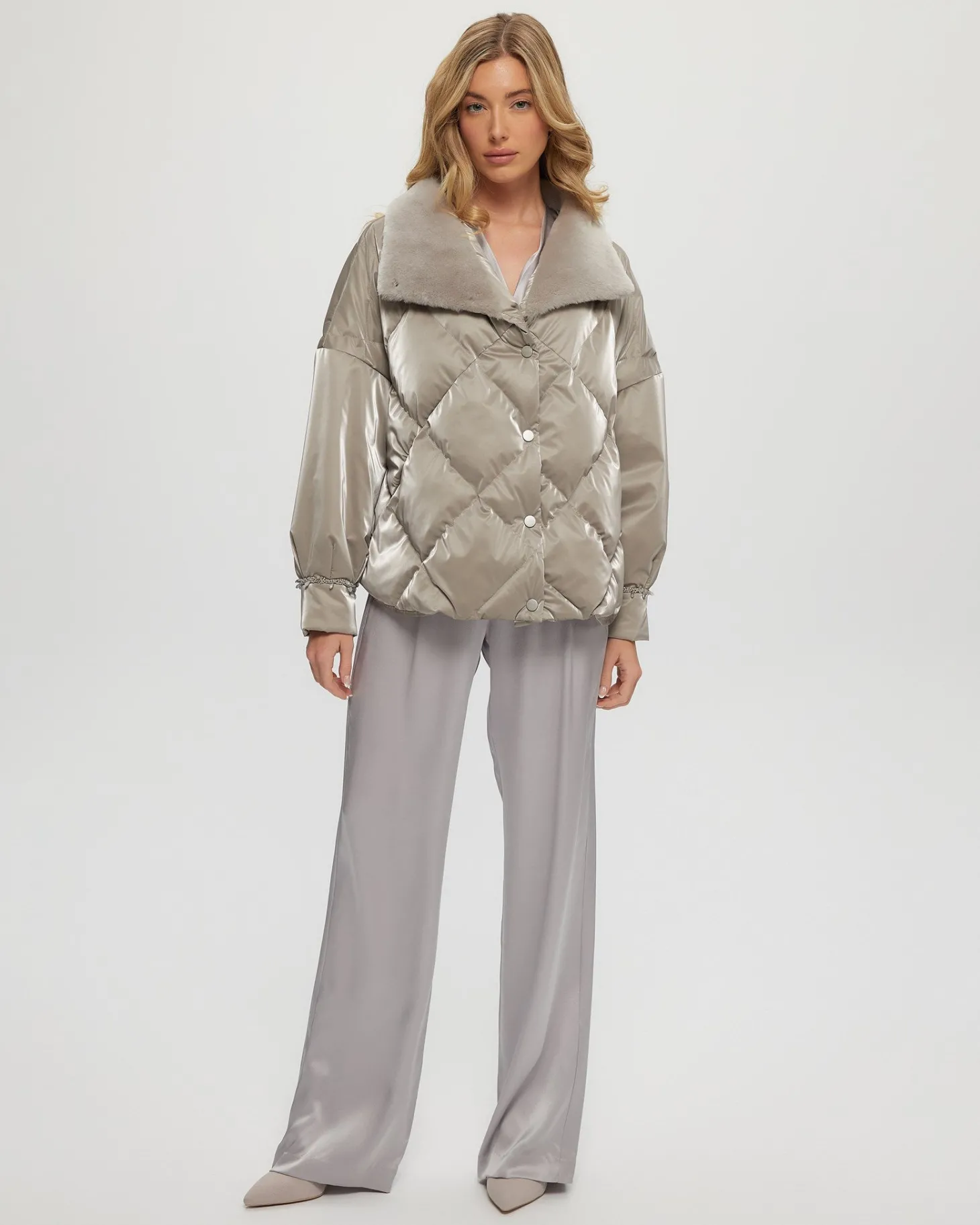 Quilted Jacket With Select Shearling Lamb Collar