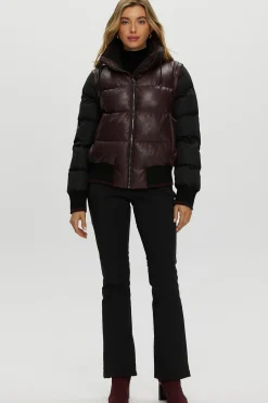 Quilted Leather Jacket With Detachable Fabric Sleeves
