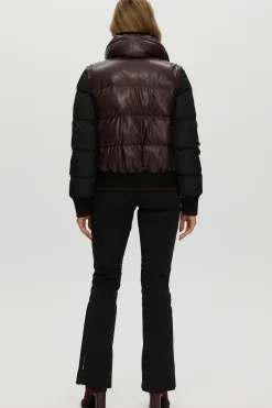 Quilted Leather Jacket With Detachable Fabric Sleeves