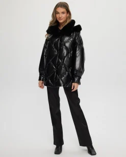 QUILTED PARKA WITH SHEARLING LAMB COLLAR & HOOD TRIM