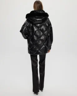 QUILTED PARKA WITH SHEARLING LAMB COLLAR & HOOD TRIM