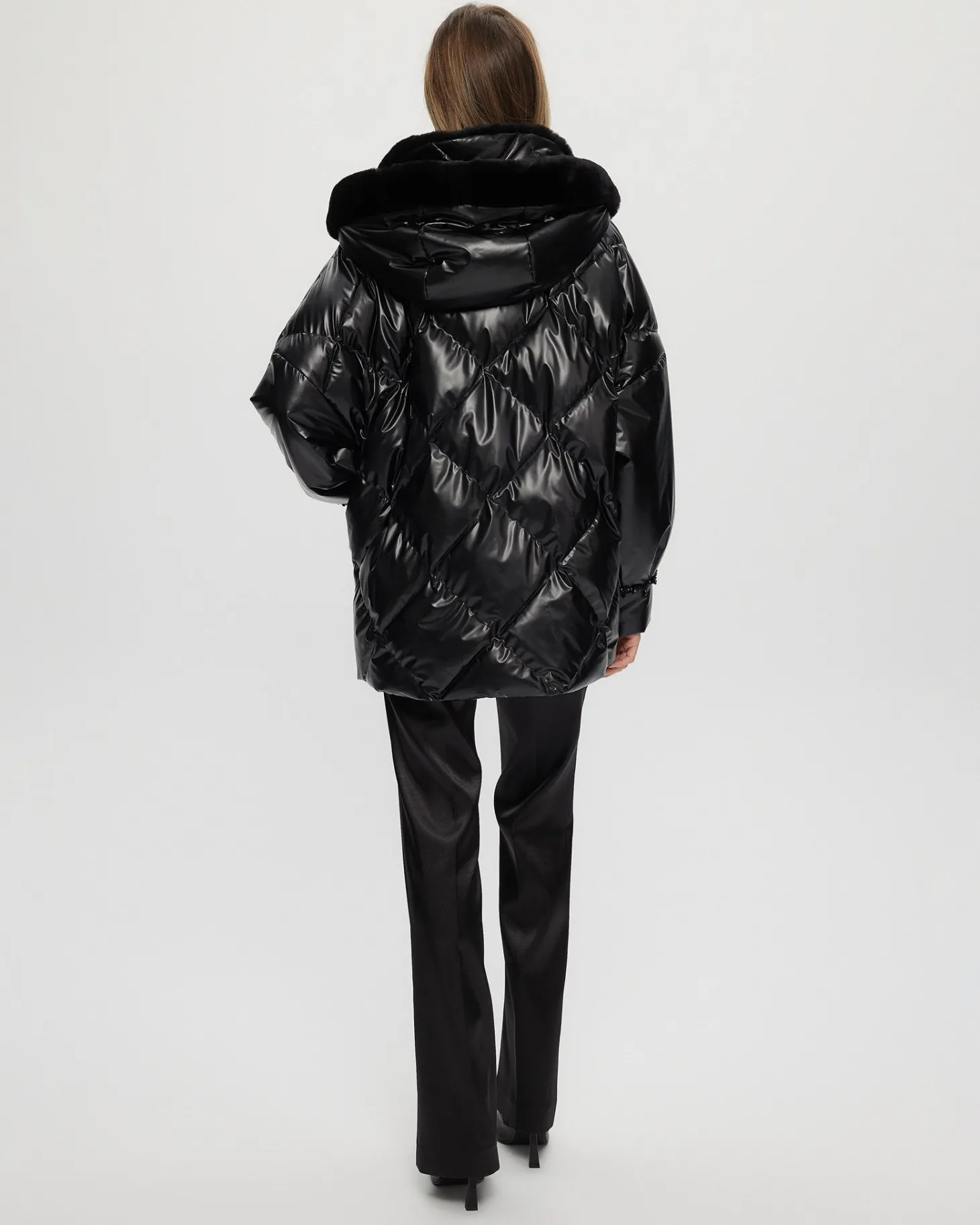 QUILTED PARKA WITH SHEARLING LAMB COLLAR & HOOD TRIM