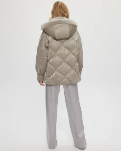 QUILTED PARKA WITH SHEARLING LAMB COLLAR & HOOD TRIM