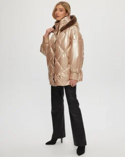 QUILTED PARKA WITH SHEARLING LAMB COLLAR & HOOD TRIM