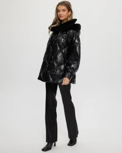 QUILTED PARKA WITH SHEARLING LAMB COLLAR & HOOD TRIM