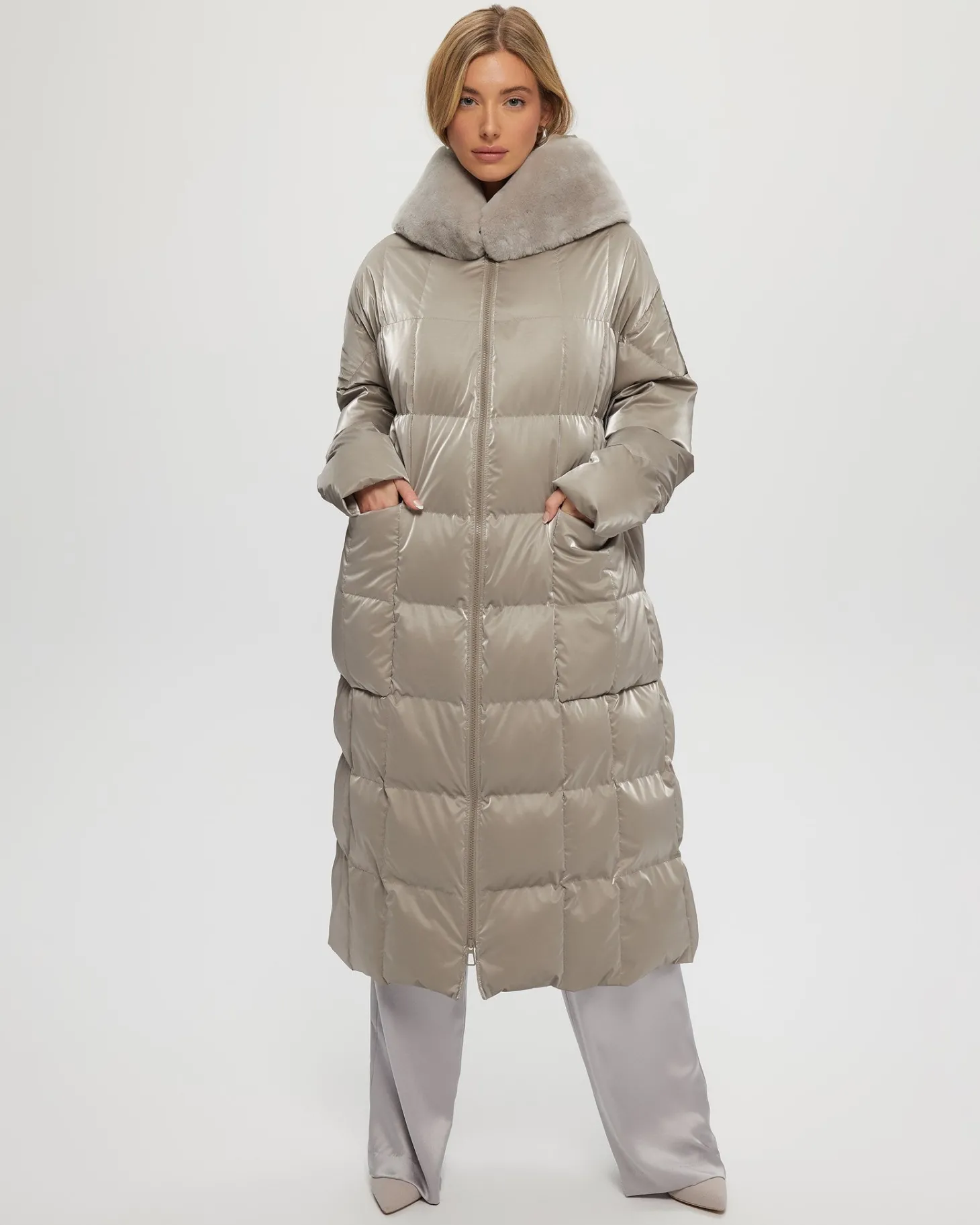 QUILTED PARKA WITH SHEARLING LAMB HOOD TRIM