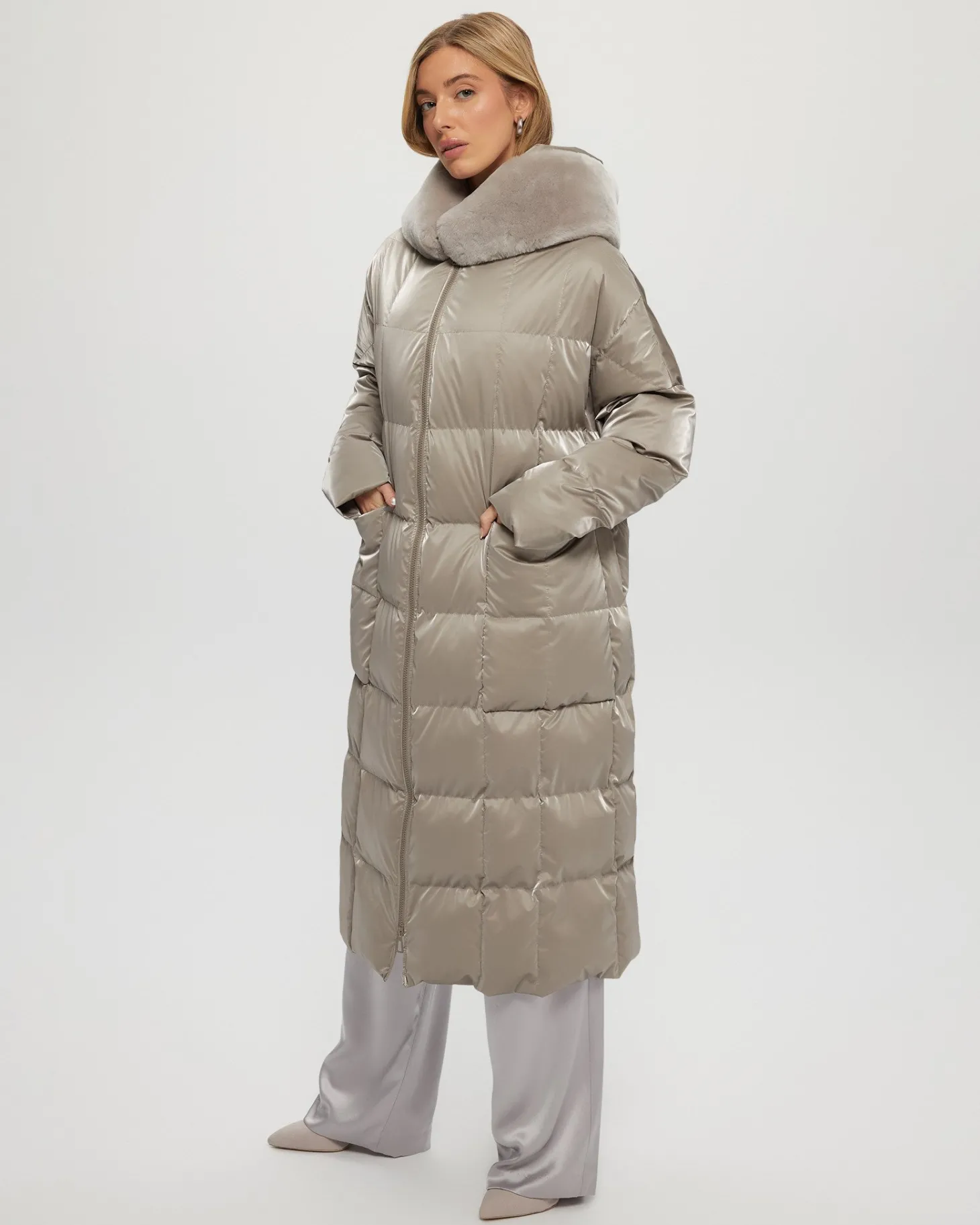 QUILTED PARKA WITH SHEARLING LAMB HOOD TRIM