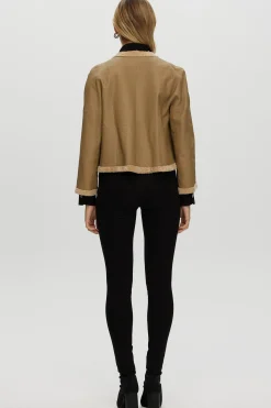 Reversible Collarless New Zealand Shearling Lamb Jacket With 3/4 Sleeves