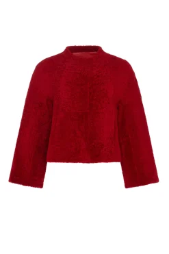 Reversible Collarless New Zealand Shearling Lamb Jacket With 3/4 Sleeves