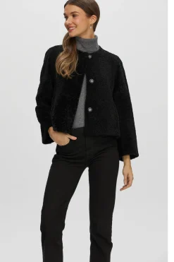 Reversible Collarless New Zealand Shearling Lamb Jacket With 3/4 Sleeves