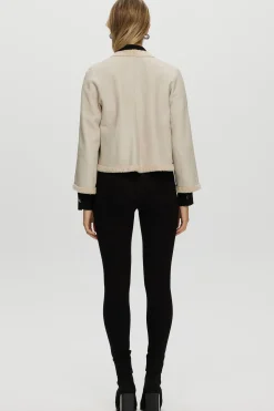 Reversible Collarless New Zealand Shearling Lamb Jacket With 3/4 Sleeves