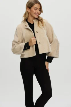 Reversible Collarless New Zealand Shearling Lamb Jacket With 3/4 Sleeves